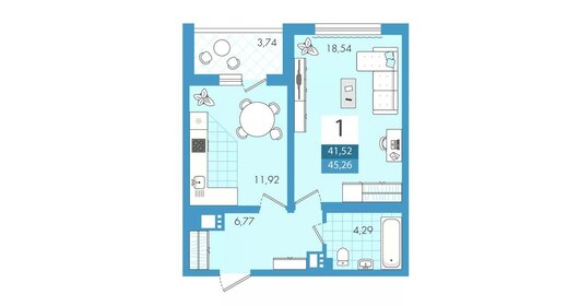 Квартира 41,5 м², 1-комнатная - изображение 1