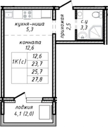 25,7 м², квартира-студия 2 700 000 ₽ - изображение 1