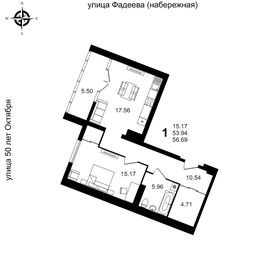 56,1 м², 1-комнатная квартира 5 935 000 ₽ - изображение 46