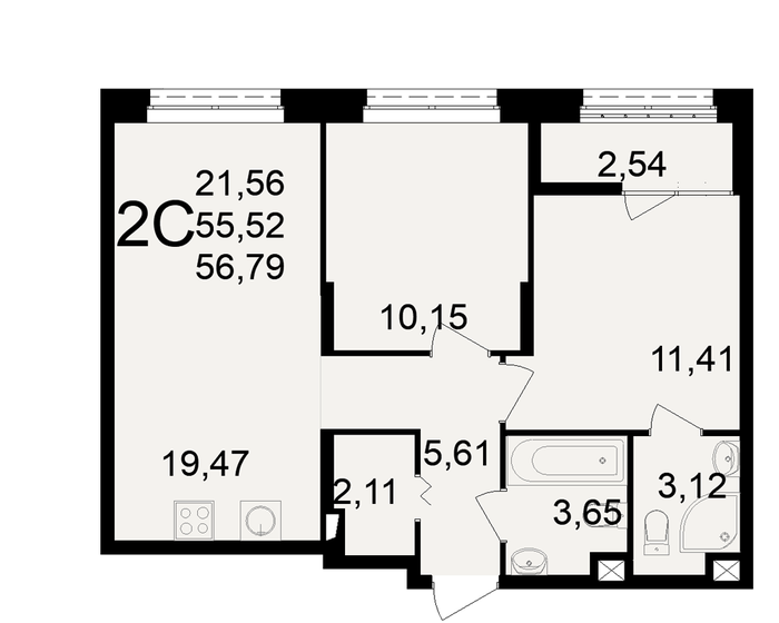 56,8 м², 2-комнатная квартира 6 161 715 ₽ - изображение 1