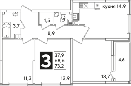 73,1 м², 3-комнатная квартира 12 565 890 ₽ - изображение 32