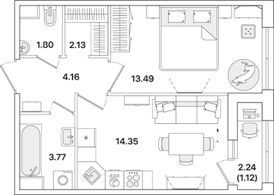 45,8 м², 2-комнатная квартира 6 150 000 ₽ - изображение 73