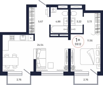 Квартира 59,1 м², 1-комнатная - изображение 2