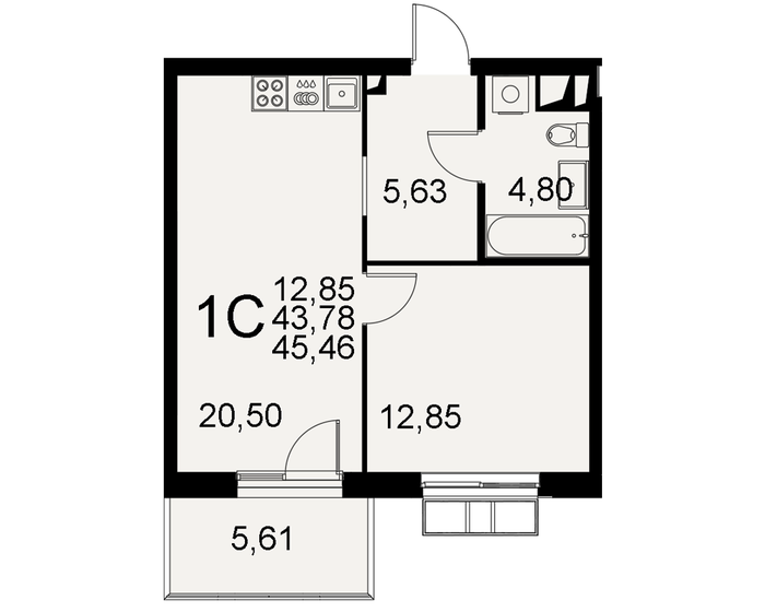 45,5 м², 1-комнатная квартира 7 955 500 ₽ - изображение 1