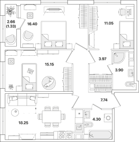 Квартира 82,1 м², 3-комнатная - изображение 1