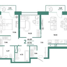 Квартира 64,8 м², 2-комнатная - изображение 2