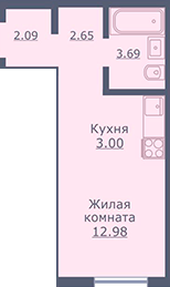 Квартира 26 м², студия - изображение 1