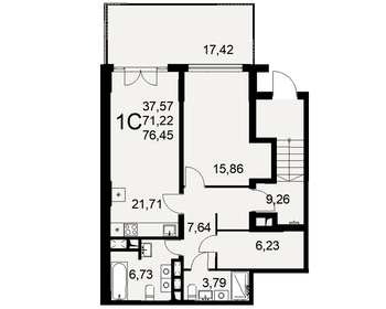Квартира 76,5 м², 1-комнатная - изображение 1