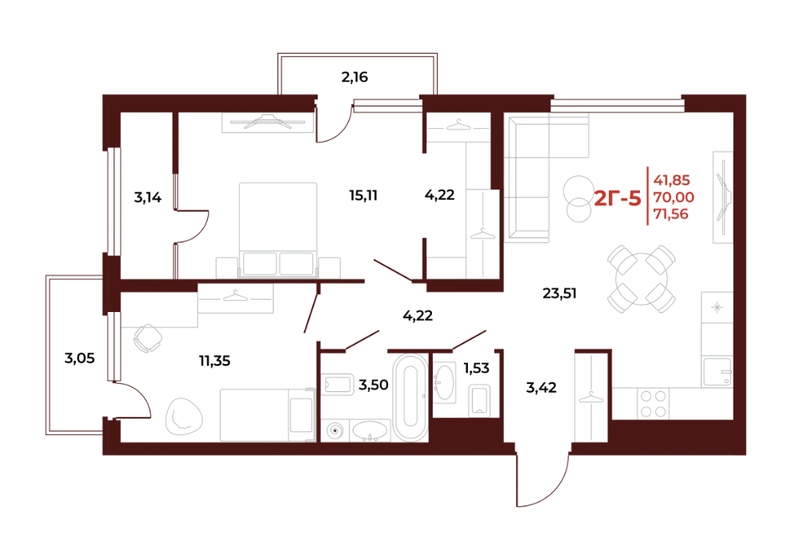 71,6 м², 2-комнатная квартира 8 014 720 ₽ - изображение 1