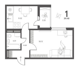 39,5 м², 1-комнатная квартира 4 362 540 ₽ - изображение 20