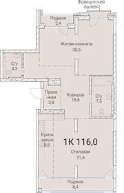 Квартира 116 м², 1-комнатная - изображение 1