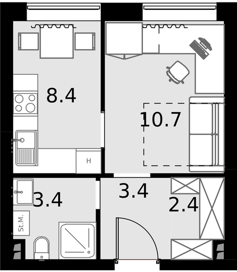 28,3 м², 1-комнатные апартаменты 8 744 700 ₽ - изображение 1