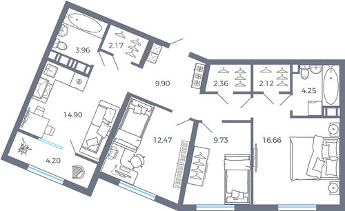 82,7 м², 3-комнатная квартира 9 166 140 ₽ - изображение 1