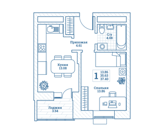 37,1 м², 1-комнатная квартира 4 231 680 ₽ - изображение 16