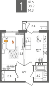 41,6 м², 1-комнатная квартира 10 196 160 ₽ - изображение 19