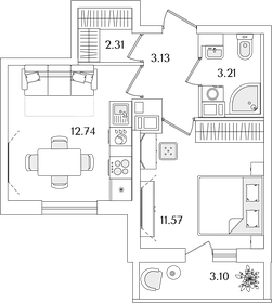 34,5 м², 1-комнатная квартира 9 225 653 ₽ - изображение 79