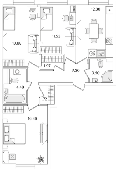 73 м², 3-комнатная квартира 15 585 144 ₽ - изображение 1