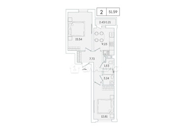 Квартира 52,2 м², 2-комнатная - изображение 1