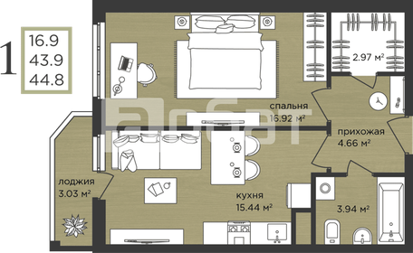 44,8 м², 1-комнатная квартира 6 600 000 ₽ - изображение 6