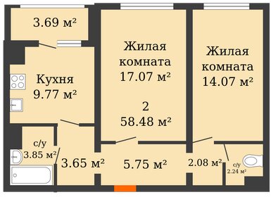 58,2 м², 2-комнатная квартира 2 357 505 ₽ - изображение 6