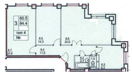 Квартира 84,4 м², 3-комнатная - изображение 1