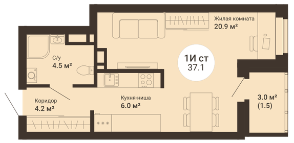 33,7 м², квартира-студия 4 900 000 ₽ - изображение 37