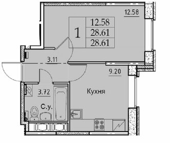 Квартира 28,6 м², 1-комнатная - изображение 1