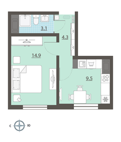 42,2 м², 1-комнатная квартира 2 290 000 ₽ - изображение 114