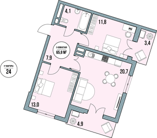 Квартира 69,2 м², 2-комнатные - изображение 1