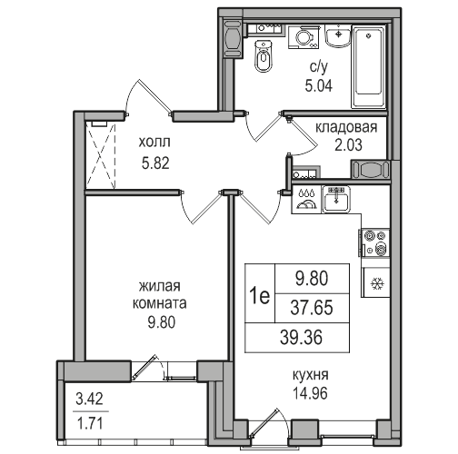 37,7 м², 1-комнатная квартира 8 560 800 ₽ - изображение 1