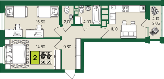 63,4 м², 2-комнатная квартира 6 809 160 ₽ - изображение 60