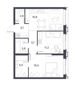 Квартира 61,7 м², 2-комнатная - изображение 1