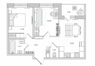 Квартира 53,5 м², 2-комнатная - изображение 1