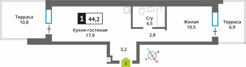 42,9 м², 1-комнатная квартира 7 699 999 ₽ - изображение 84