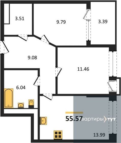 55,6 м², 2-комнатная квартира 8 765 362 ₽ - изображение 1