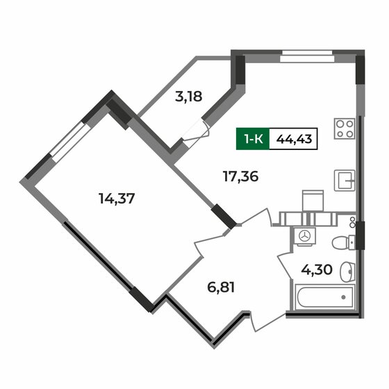 44,4 м², 1-комнатная квартира 4 115 328 ₽ - изображение 1