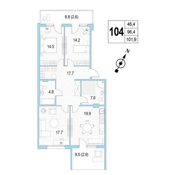 101,9 м², 3-комнатная квартира 31 295 000 ₽ - изображение 1