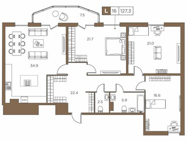 Квартира 127,3 м², 3-комнатные - изображение 1