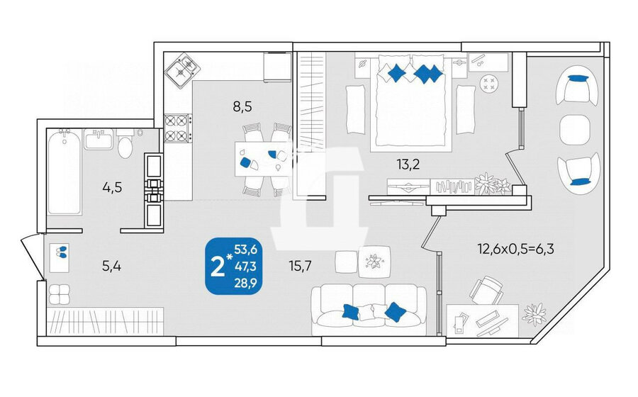53,6 м², 2-комнатная квартира 7 600 000 ₽ - изображение 1