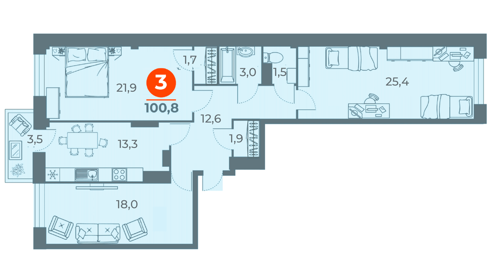 102,4 м², 3-комнатная квартира 12 185 600 ₽ - изображение 1