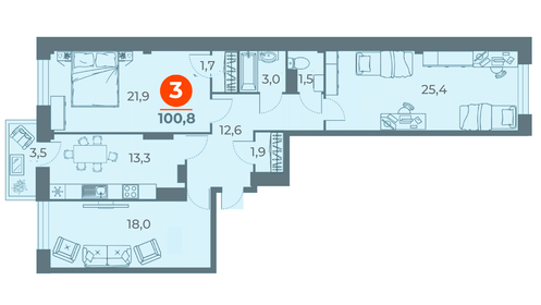 Квартира 102,3 м², 3-комнатная - изображение 1