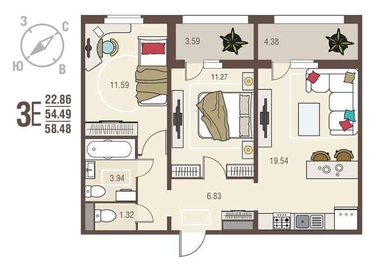 58,5 м², 2-комнатная квартира 5 204 720 ₽ - изображение 16