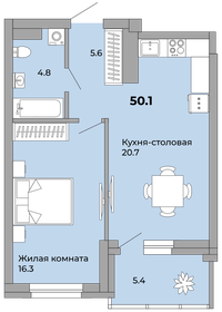 Квартира 50,1 м², 1-комнатная - изображение 1