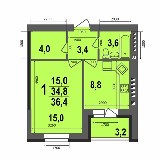 36,4 м², 1-комнатная квартира 3 389 568 ₽ - изображение 1