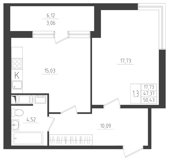 50,4 м², 2-комнатная квартира 8 320 950 ₽ - изображение 1