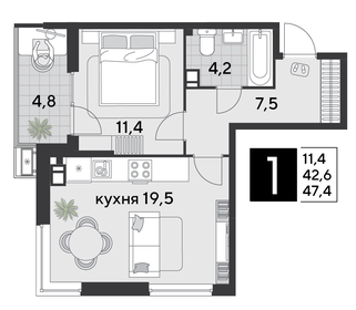 47,9 м², 1-комнатная квартира 9 115 370 ₽ - изображение 57