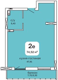 Квартира 74,5 м², 1-комнатная - изображение 1