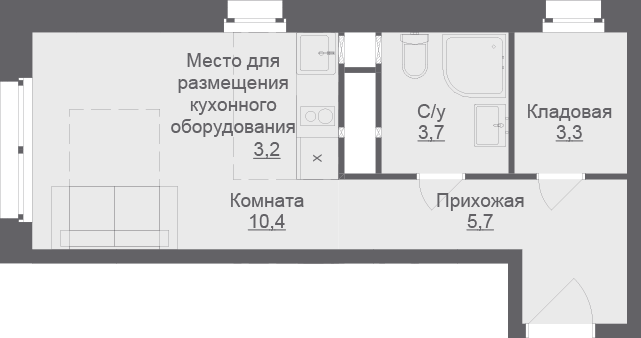 26,3 м², апартаменты-студия 5 638 575 ₽ - изображение 1