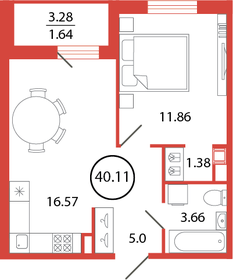 40,1 м², 1-комнатная квартира 7 075 404 ₽ - изображение 9