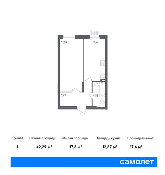 42,3 м², 1-комнатная квартира 8 154 710 ₽ - изображение 1